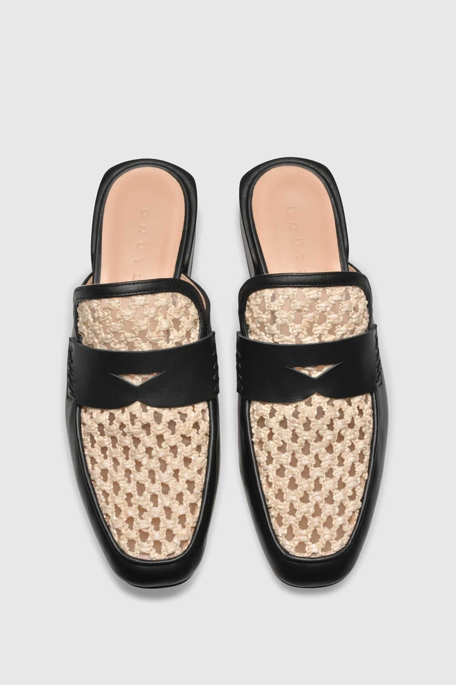 Unützer Women's Crochet Mule Slippers 9322 in Schwarz and Milk Calf