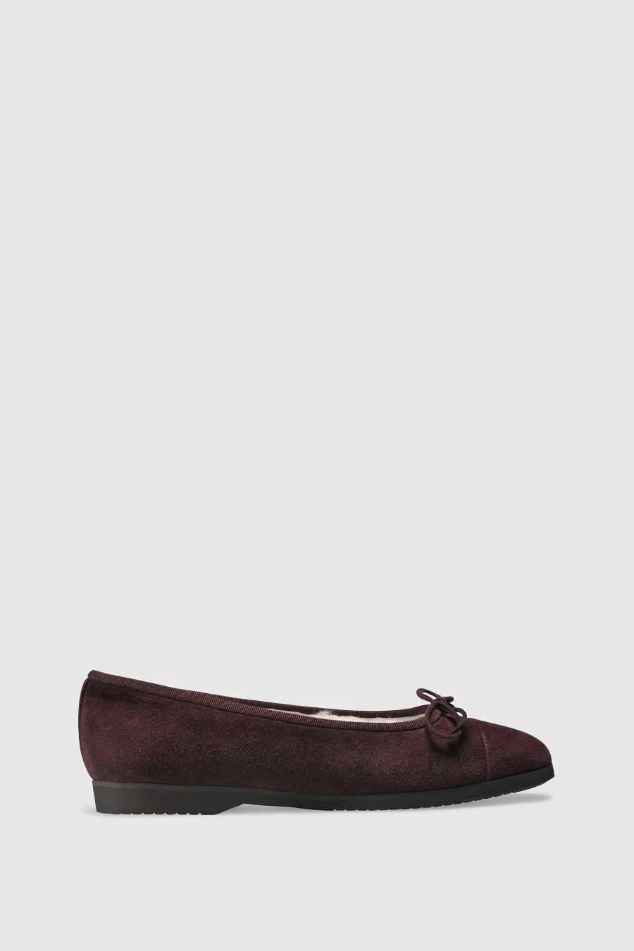 Unützer Women's Rot Ballerina 6114 Shearling Lined Suede Loafers Plum Color