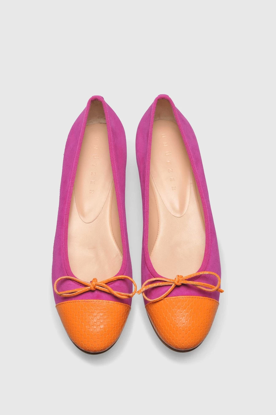 Unützer Women's Ballerina 7102 Pink & Orange Python Leather Flats